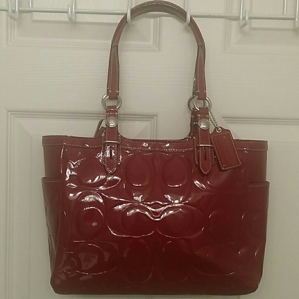 Coach Patent Leather Dark Red Tote Bag